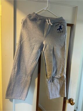 Gray Sweatpants with Navy Logo